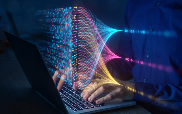 data science and big data technology. data scientist computing, analysing and visualizing complex data set on computer. data mining, artificial intelligence, machine learning, business analytics.