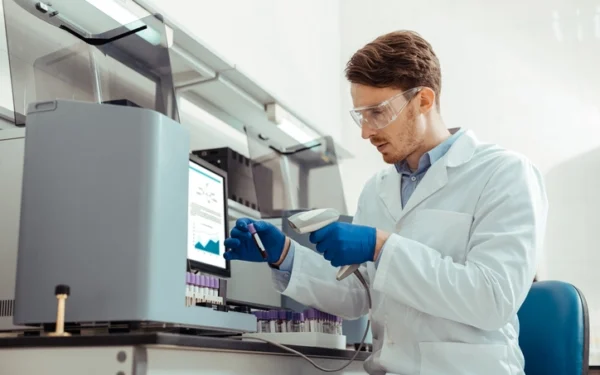 scientist using a barcode-based lab inventory management system