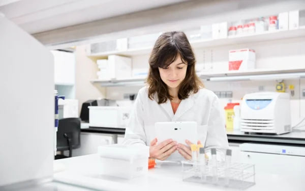 scientist using ELN in biotech lab