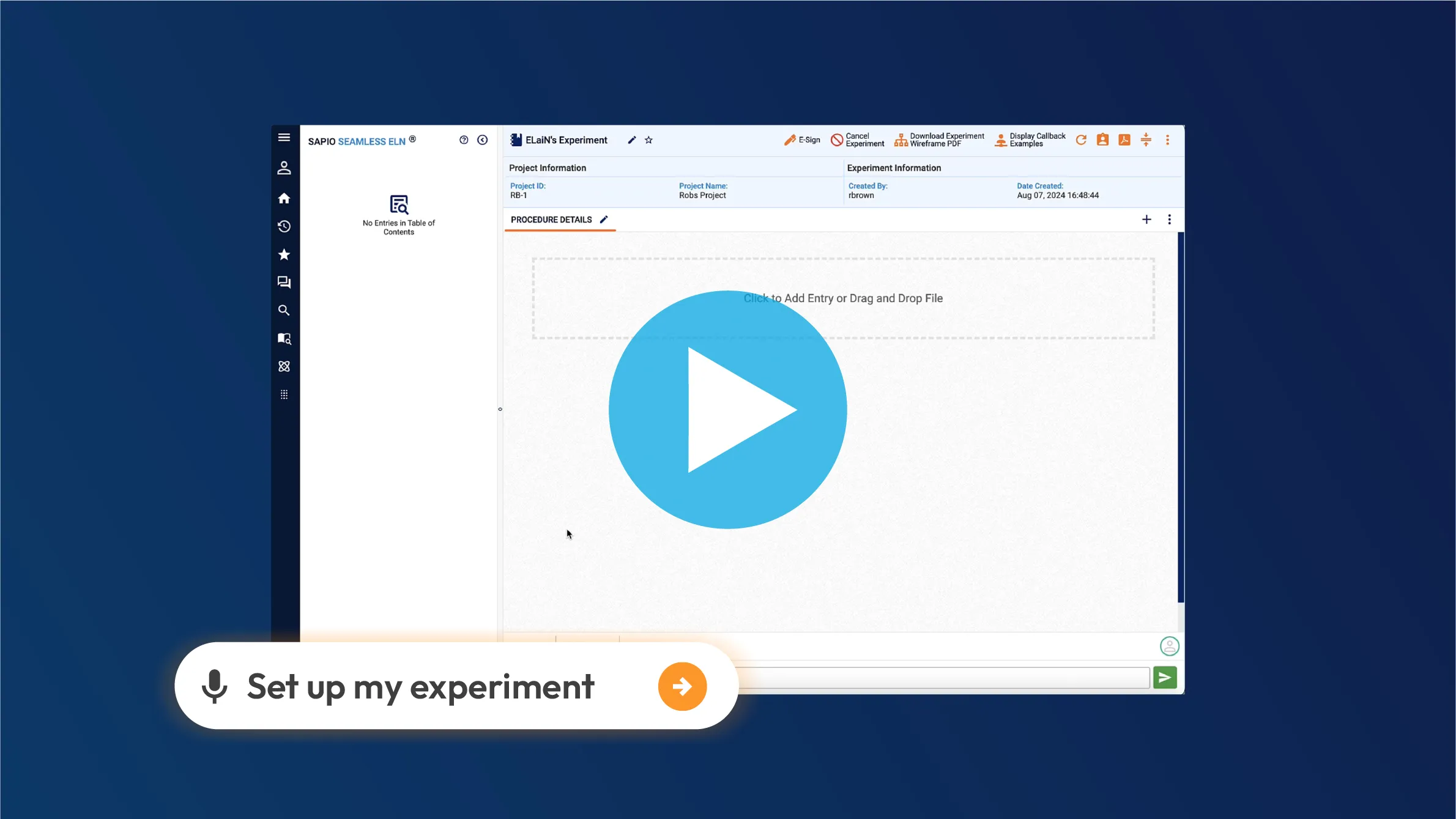 sapio usecase screens setup experiment